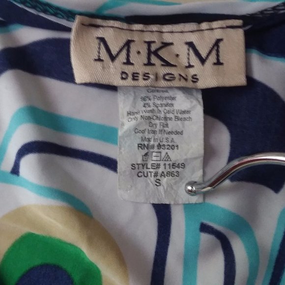 M.K.M DESIGNS Blue & White Multicolor Sleeveless Blouse Shirt Top Tunic Women S - Picture 10 of 14